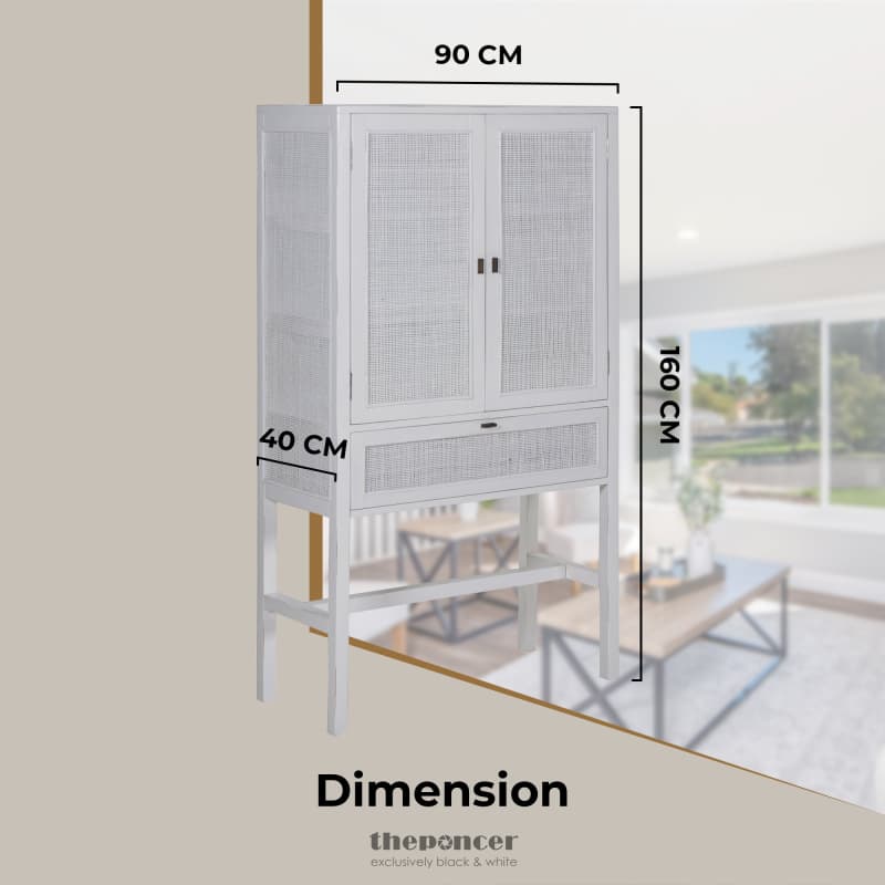 JASMINE TALL STORAGE CABINET 90CM 2 DOOR 1 DRAWER MINDI