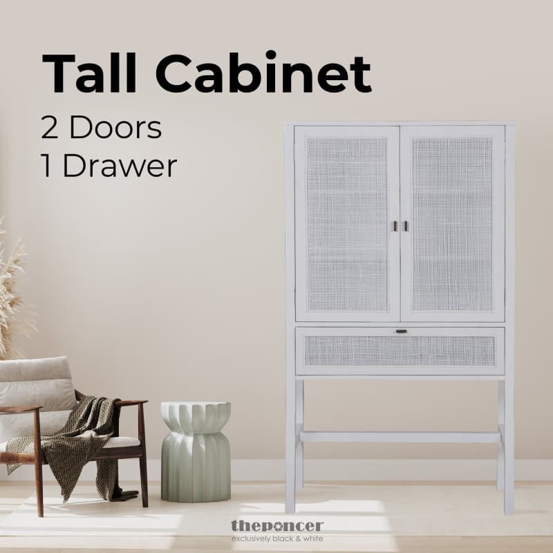 JASMINE TALL STORAGE CABINET 90CM 2 DOOR 1 DRAWER MINDI