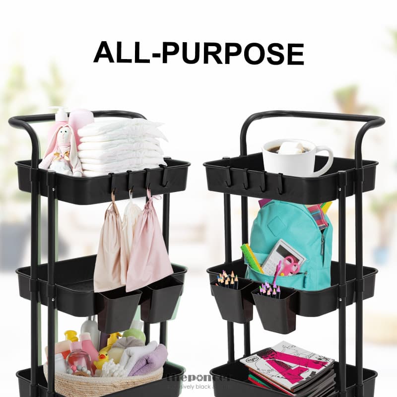 KANDOKA 4 TIER BLACK TROLLEY CART STORAGE UTILITY RACK
