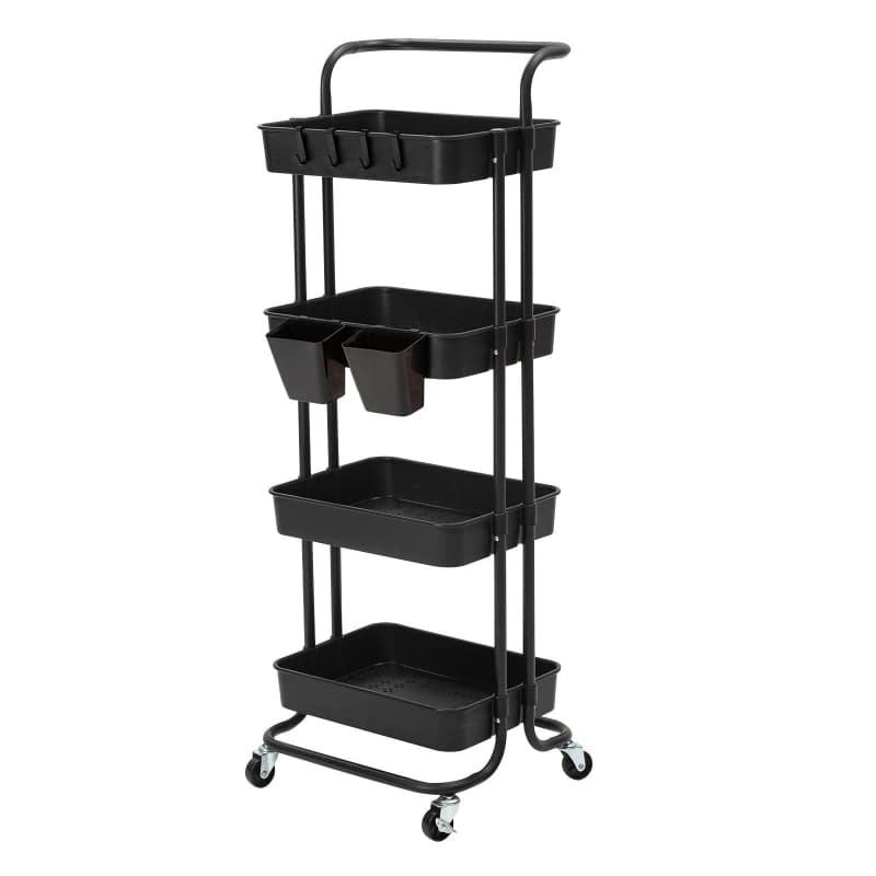 KANDOKA 4 TIER BLACK TROLLEY CART STORAGE UTILITY RACK