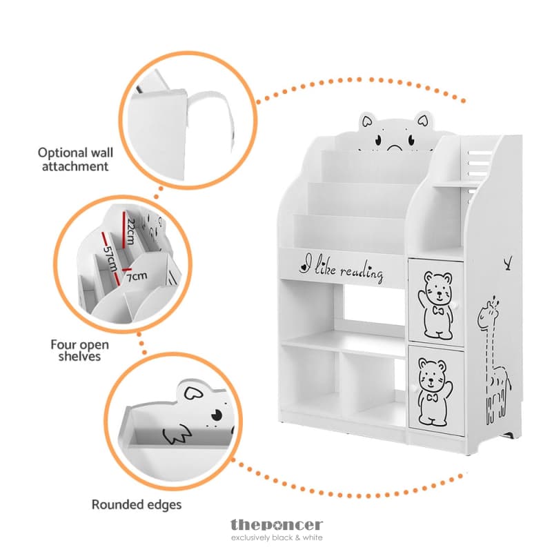 KEEZI 4 TIERS KIDS BOOKSHELF STORAGE CHILDREN BOOKCASE TOY