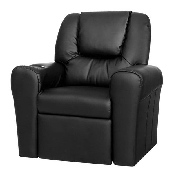 KEEZI KIDS RECLINER CHAIR BLACK PU LEATHER SOFA LOUNGE