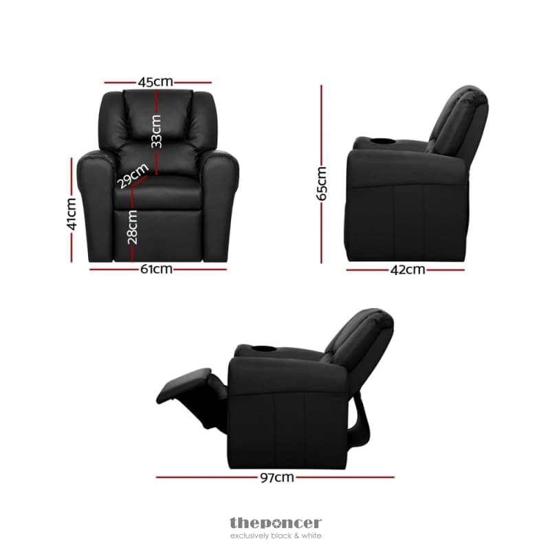 KEEZI KIDS RECLINER CHAIR BLACK PU LEATHER SOFA LOUNGE