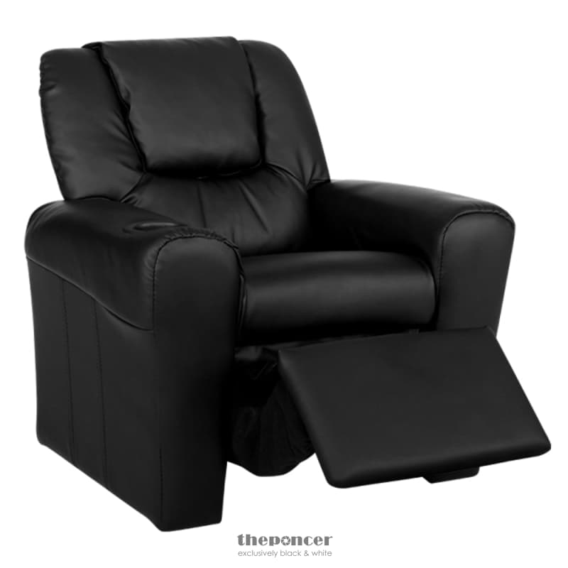 KEEZI KIDS RECLINER CHAIR BLACK PU LEATHER SOFA LOUNGE