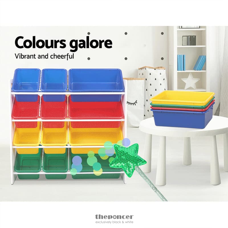 KEEZI KIDS TOY BOX 12 BINS BOOKSHELF ORGANISER CHILDREN