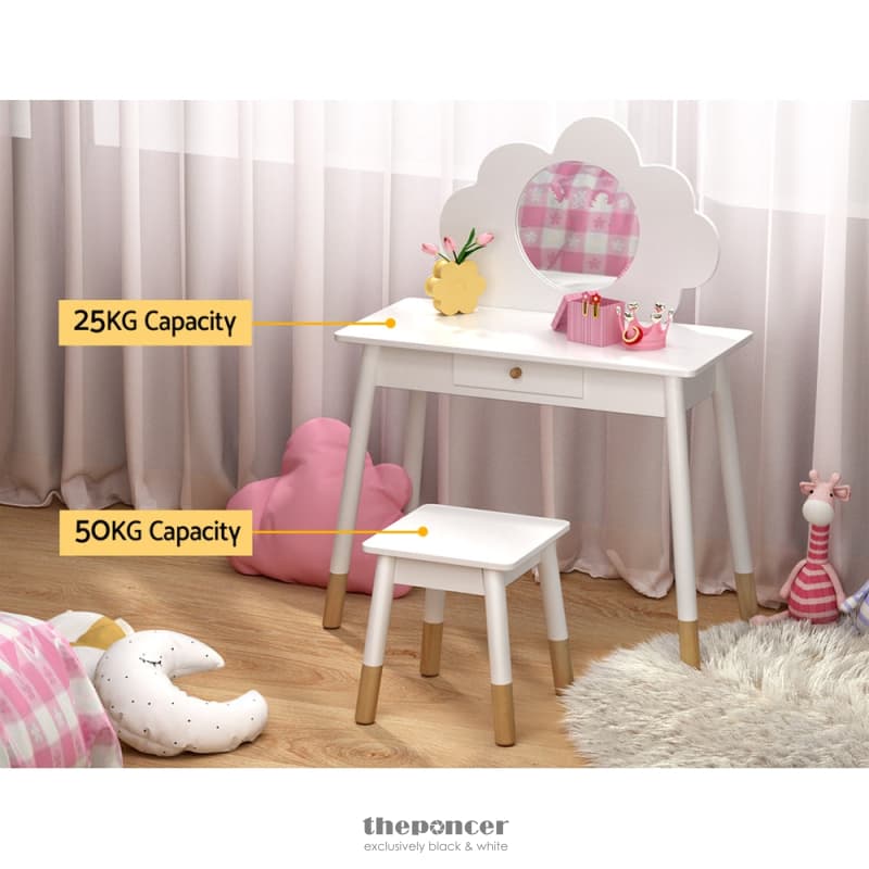 KEEZI KIDS VANITY MAKEUP DRESSING TABLE CHAIR SET WOODEN