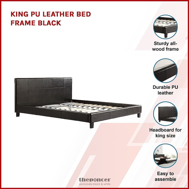 KING PU LEATHER BED FRAME BLACK