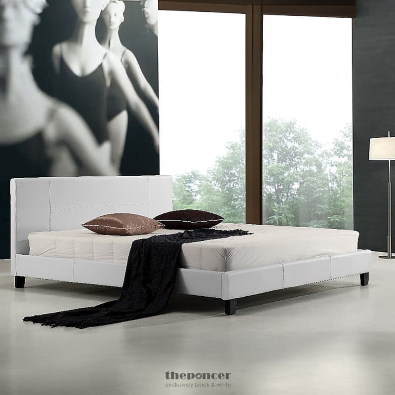 KING PU LEATHER BED FRAME WHITE