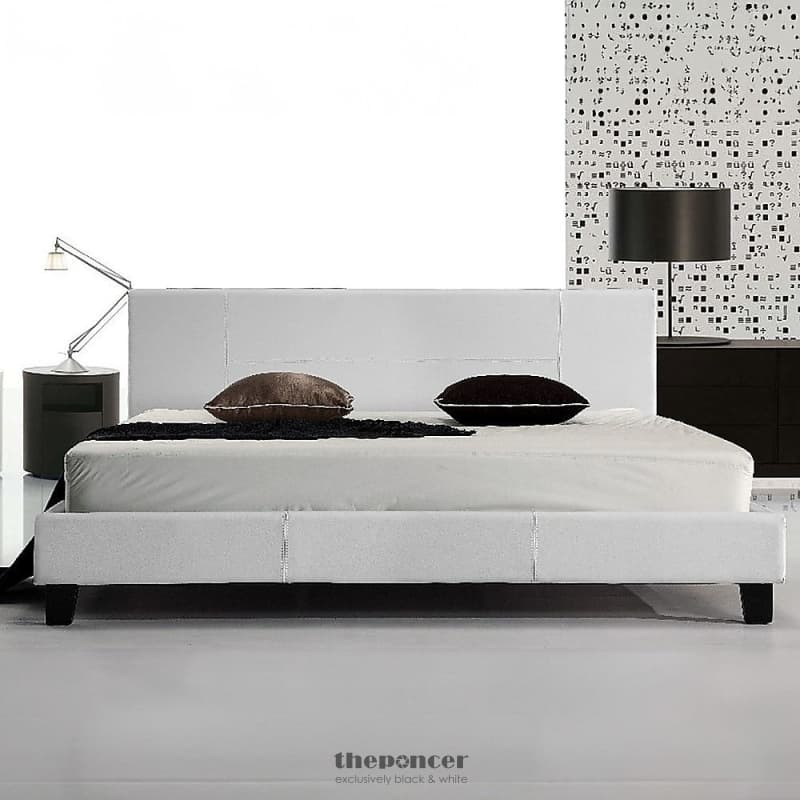 KING PU LEATHER BED FRAME WHITE