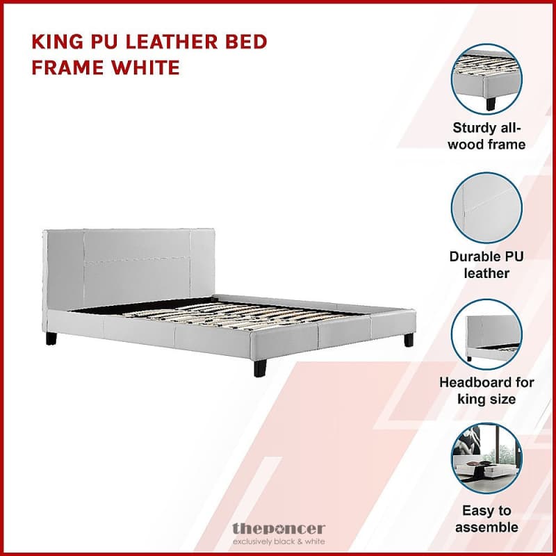 KING PU LEATHER BED FRAME WHITE