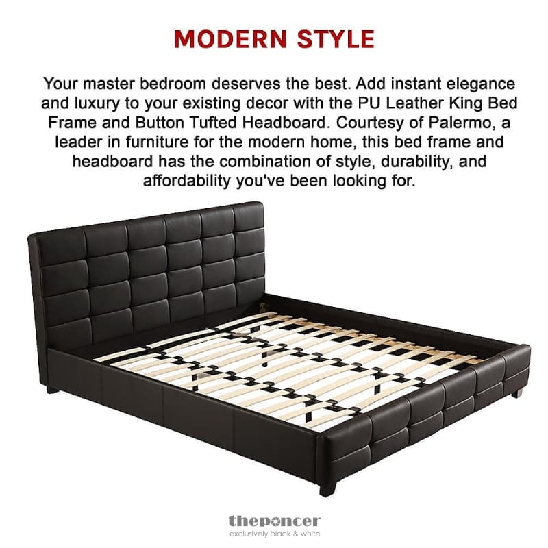 KING PU LEATHER DELUXE BED FRAME BLACK