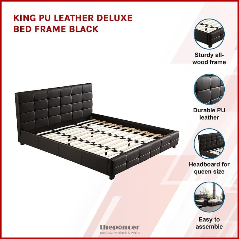 KING PU LEATHER DELUXE BED FRAME BLACK