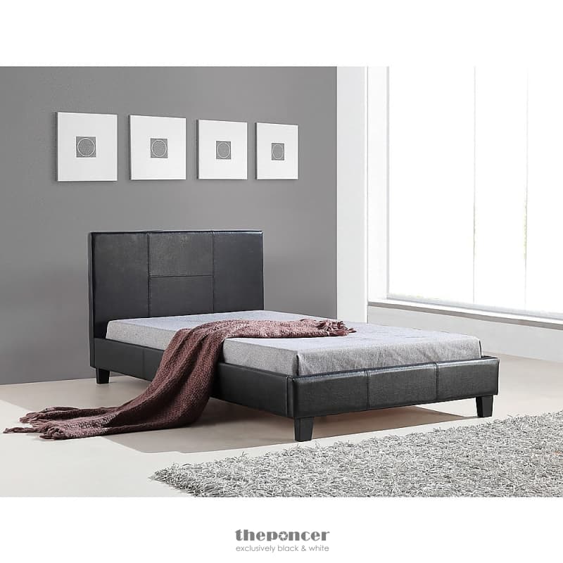 KING SINGLE PU LEATHER BED FRAME BLACK