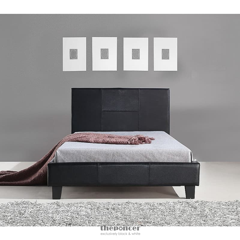 KING SINGLE PU LEATHER BED FRAME BLACK
