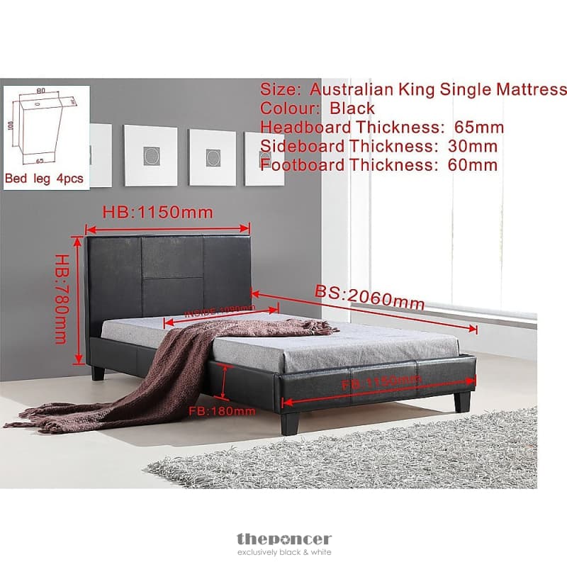 KING SINGLE PU LEATHER BED FRAME BLACK