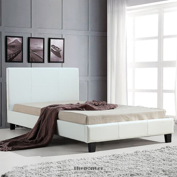 KING SINGLE PU LEATHER BED FRAME WHITE