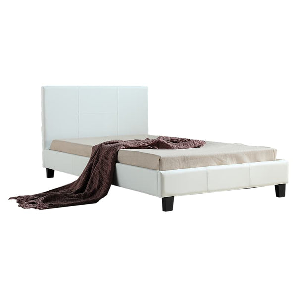 KING SINGLE PU LEATHER BED FRAME WHITE