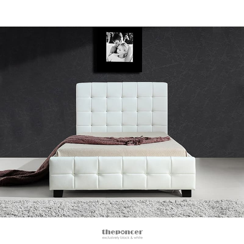 KING SINGLE PU LEATHER DELUXE BED FRAME WHITE