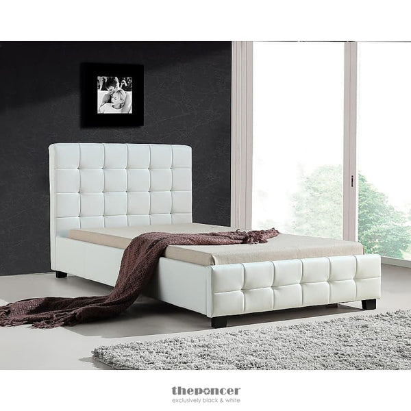 KING SINGLE PU LEATHER DELUXE BED FRAME WHITE