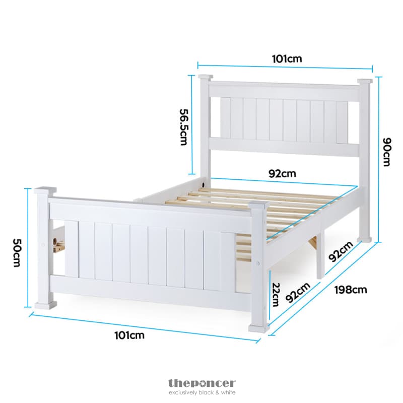 KINGSTON SLUMBER SINGLE WOODEN BED FRAME BASE WHITE PINE