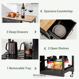 KITCHEN ISLAND CART WITH STORAGE DRAWERS SHELVES