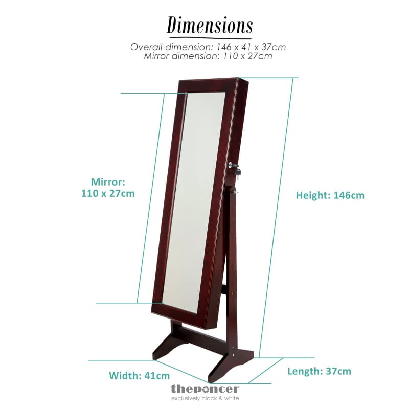 LA BELLA 146CM WALNUT MIRROR JEWELLERY CABINET STORAGE