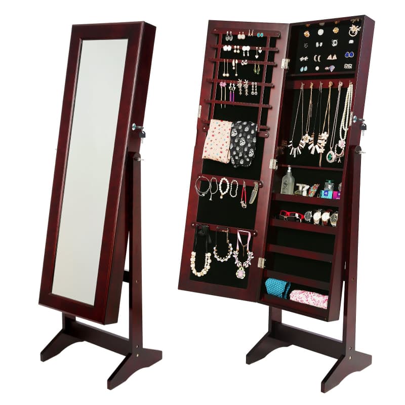 LA BELLA 146CM WALNUT MIRROR JEWELLERY CABINET STORAGE