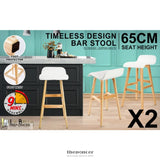 LA BELLA 2 SET 65CM WHITE WOODEN BAR STOOL SOPHIA LEATHER