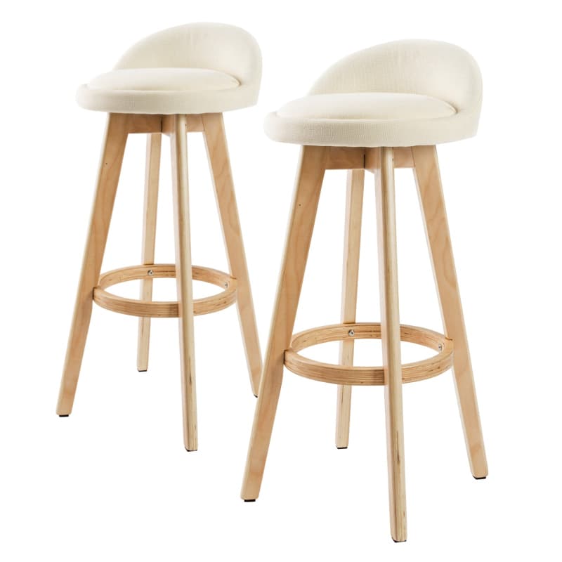 LA BELLA 2 SET 72CM BEIGE WOODEN BAR STOOL LEILA FABRIC