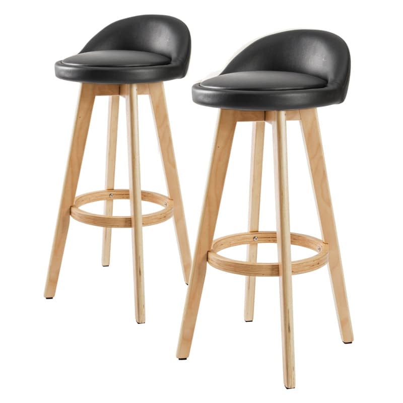 LA BELLA 2 SET 72CM BLACK WOODEN BAR STOOL LEILA LEATHER