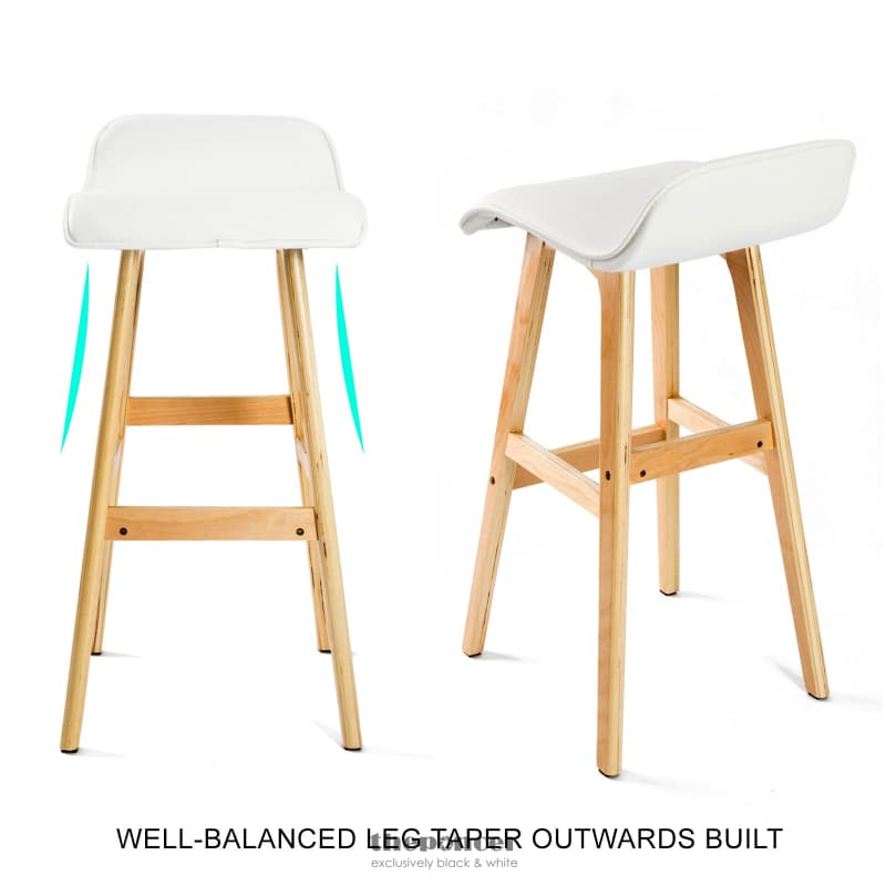 LA BELLA 2 SET 74CM WHITE WOODEN BAR STOOL SOPHIA LEATHER