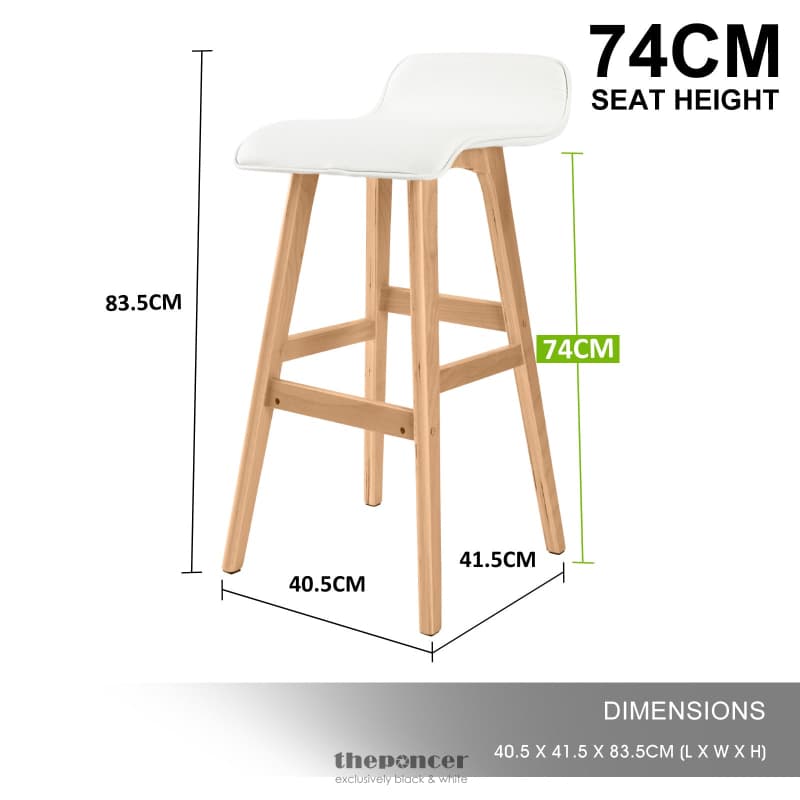 LA BELLA 2 SET 74CM WHITE WOODEN BAR STOOL SOPHIA LEATHER