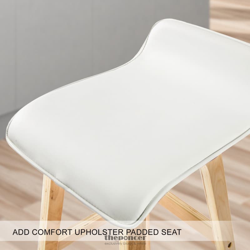LA BELLA 2 SET 74CM WHITE WOODEN BAR STOOL SOPHIA LEATHER