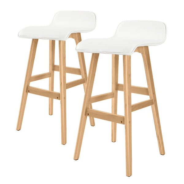 LA BELLA 2 SET 74CM WHITE WOODEN BAR STOOL SOPHIA LEATHER