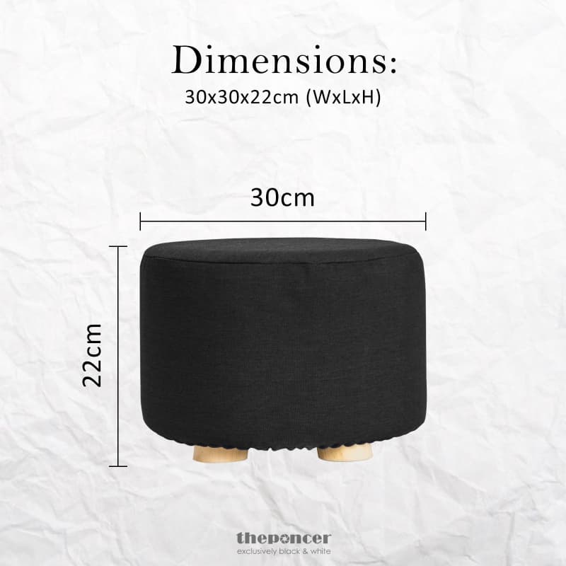 LA BELLA 2 SET BLACK FABRIC OTTOMAN ROUND WOODEN LEG FOOT