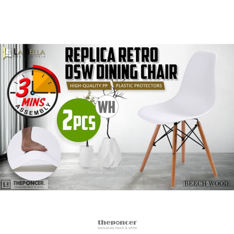 LA BELLA 2 SET WHITE RETRO DINING CAFE CHAIR DSW PP