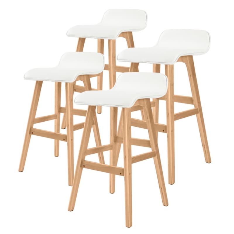 LA BELLA 4 SET 65CM WHITE WOODEN BAR STOOL SOPHIA LEATHER