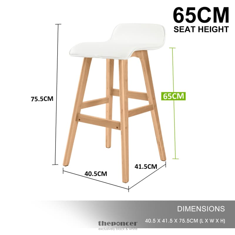 LA BELLA 4 SET 65CM WHITE WOODEN BAR STOOL SOPHIA LEATHER