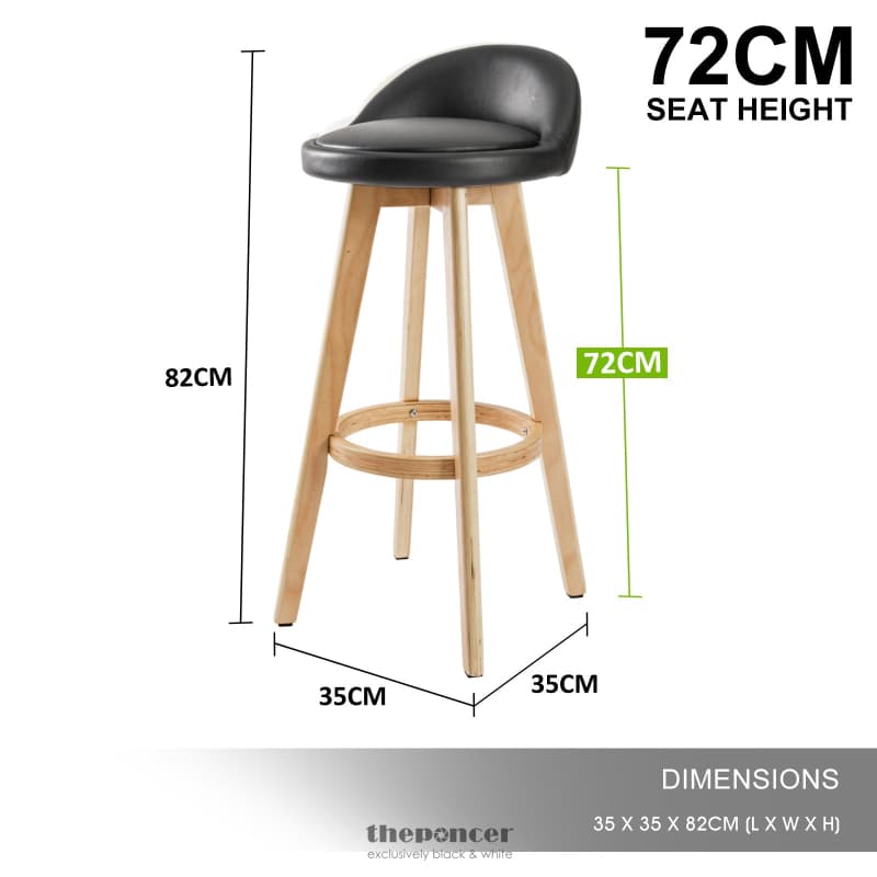 LA BELLA 4 SET 72CM BLACK WOODEN BAR STOOL LEILA LEATHER