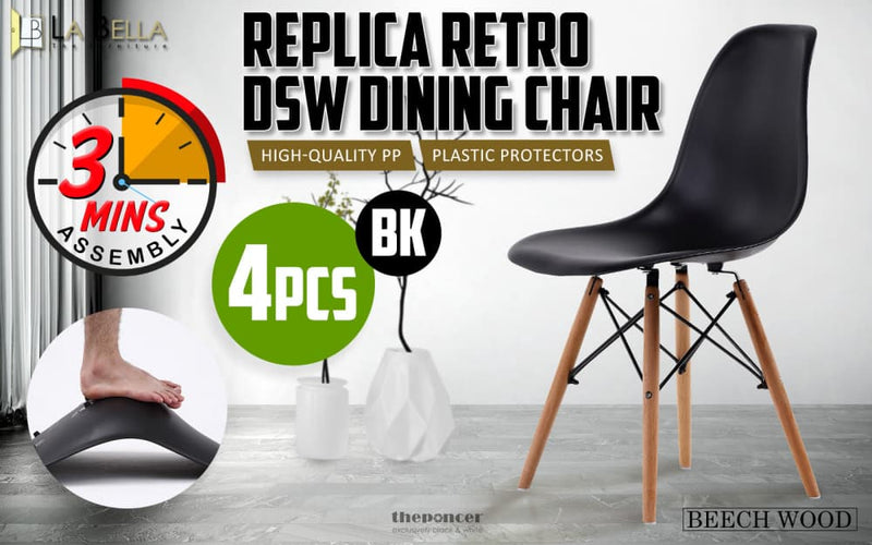 LA BELLA 4 SET BLACK RETRO DINING CAFE CHAIR DSW PP