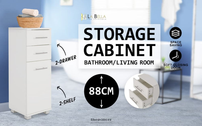 LA BELLA 88CM WHITE BATHROOM STORAGE CABINET DRAWER TALL