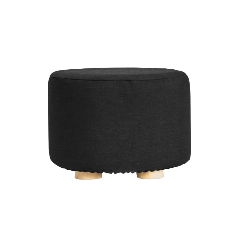 LA BELLA BLACK FABRIC OTTOMAN ROUND WOODEN LEG FOOT STOOL