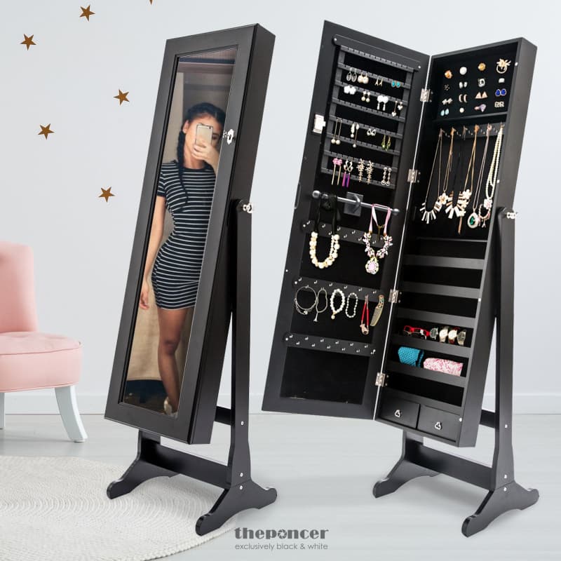 LA BELLA BLACK MIRROR JEWELLERY CABINET LOWE 146CM