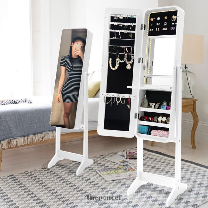 LA BELLA WHITE MIRROR JEWELLERY CABINET FLASHY 146CM