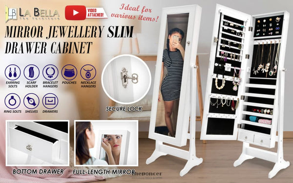 LA BELLA WHITE MIRROR JEWELLERY CABINET LOWE 146CM