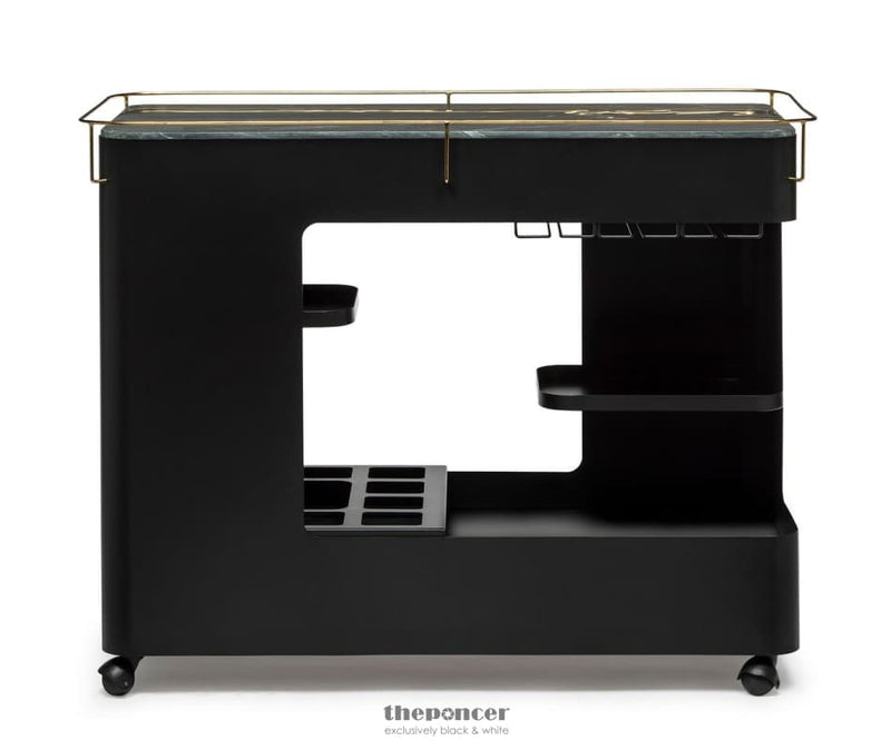 LARGE CONTEMPORARY BLACK GOLD DRINKS TROLLEY BAR CART