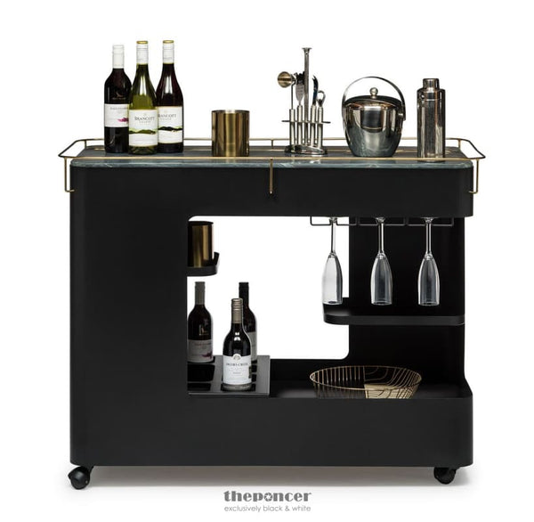 LARGE CONTEMPORARY BLACK GOLD DRINKS TROLLEY BAR CART