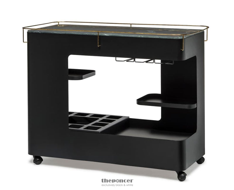 LARGE CONTEMPORARY BLACK GOLD DRINKS TROLLEY BAR CART