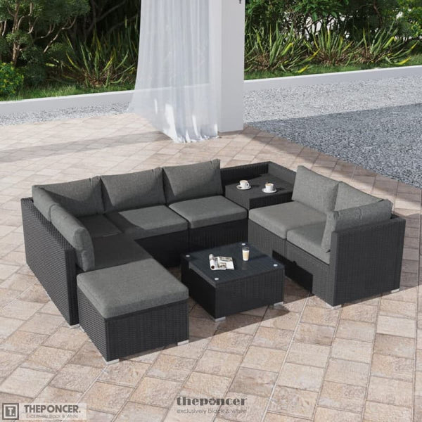 LARGE MODULAR OUTDOOR OTTOMAN LOUNGE SET IN BLACK