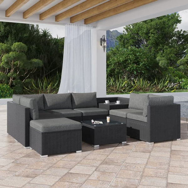 LARGE MODULAR OUTDOOR OTTOMAN LOUNGE SET IN BLACK